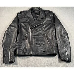 Bikers Club Jacket Men's 44 Black Leather Biker Motorcycle Western Riding Travel